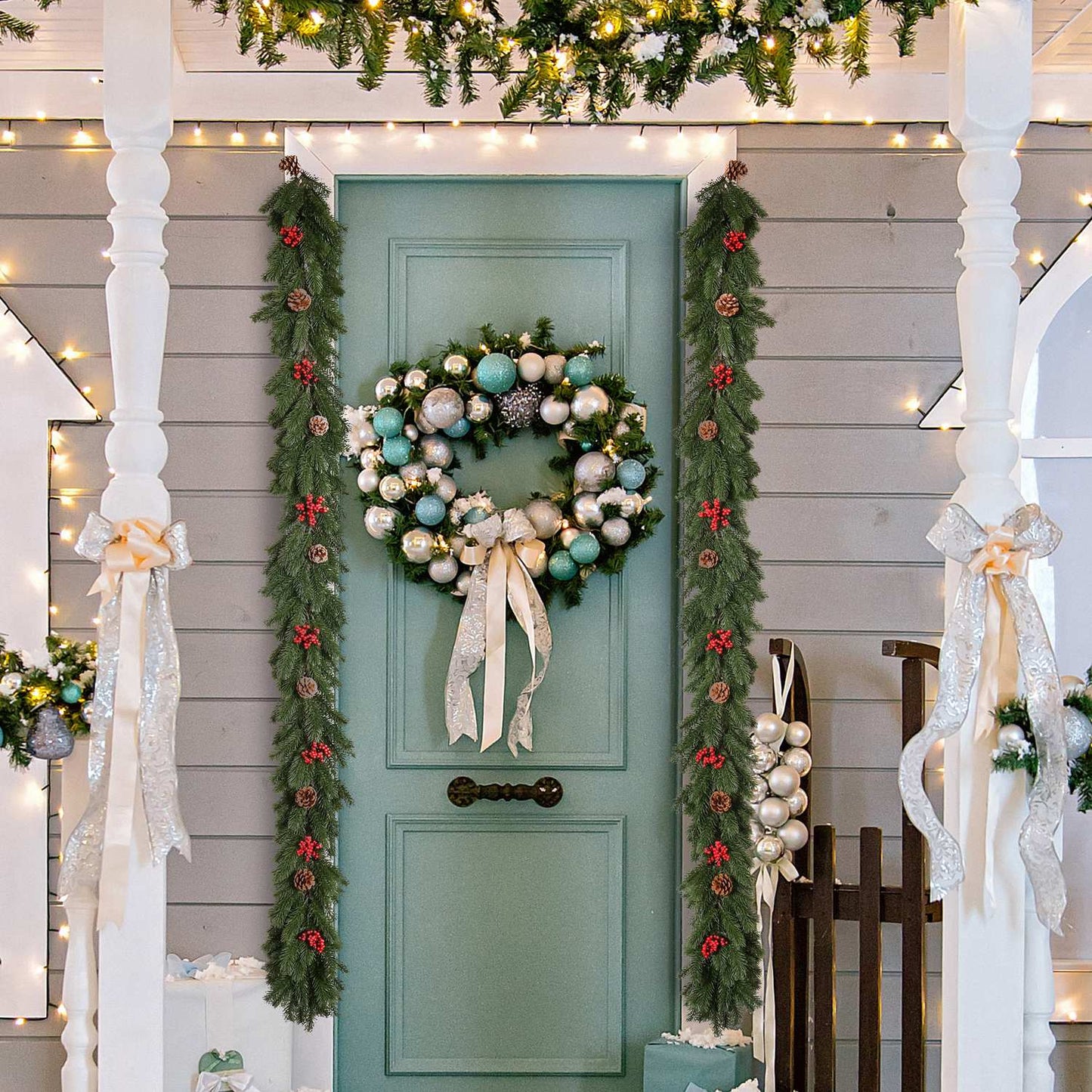 Artificial Christmas garland with pine cones and berries, 1.9M