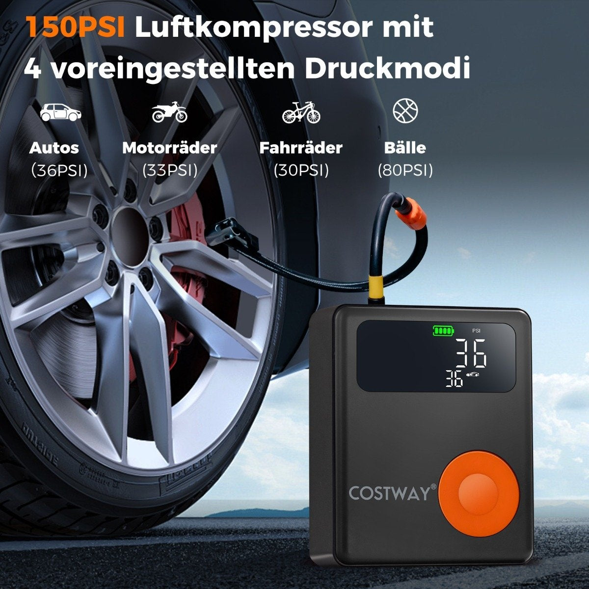 2000A 12V Car Battery Jump Starter with 150PSI Digital Tire Inflator & Air Compressor & LED Screen 13000mAh Power Bank