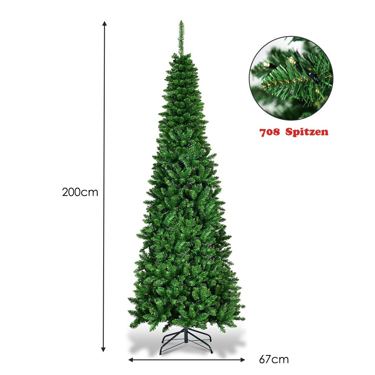 200 cm narrow Christmas tree with warm white LEDs artificial Christmas tree green