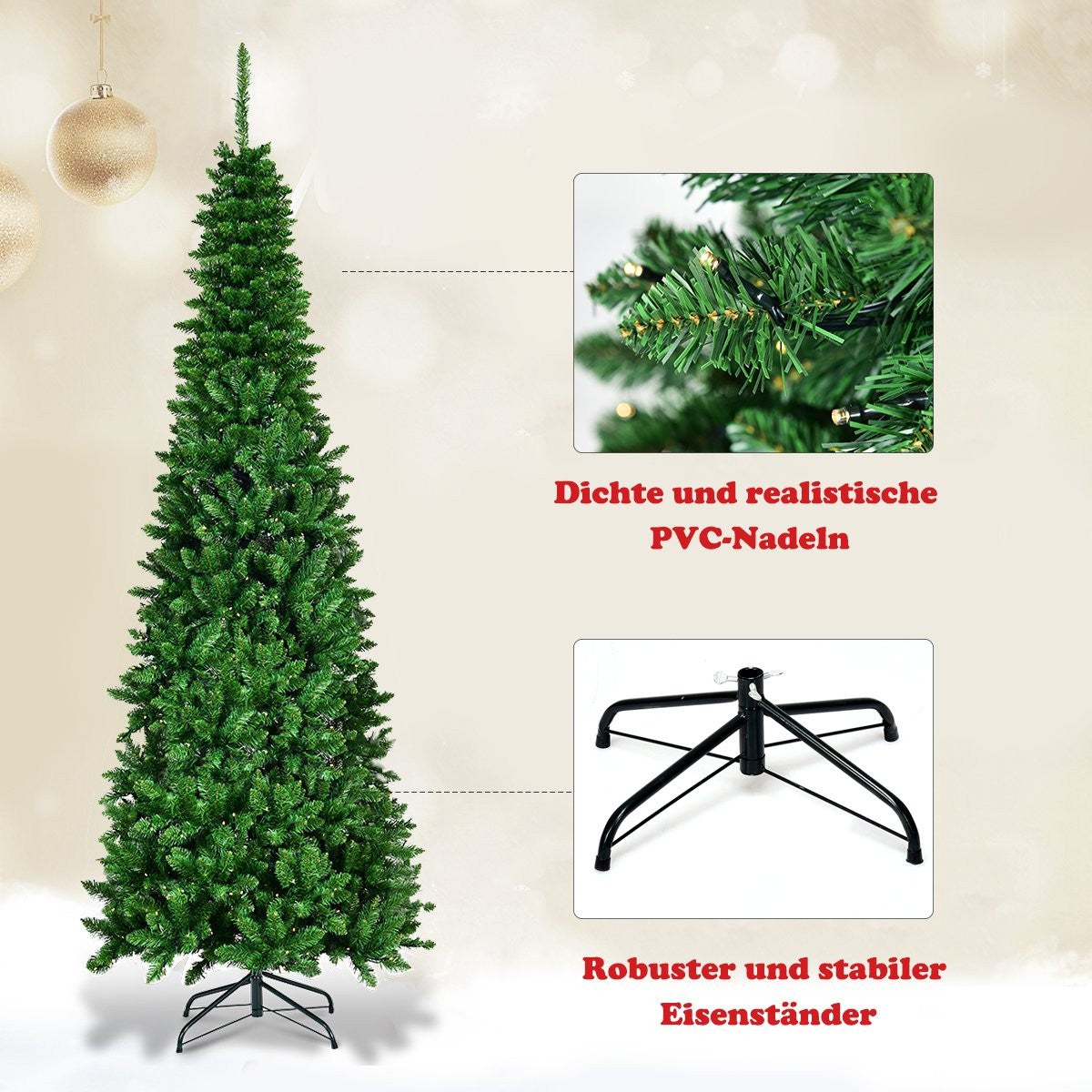 200 cm narrow Christmas tree with warm white LEDs artificial Christmas tree green