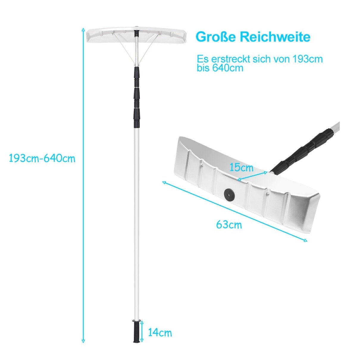 201-630 cm aluminum snow shovel with rubber lip snow clearer for roof