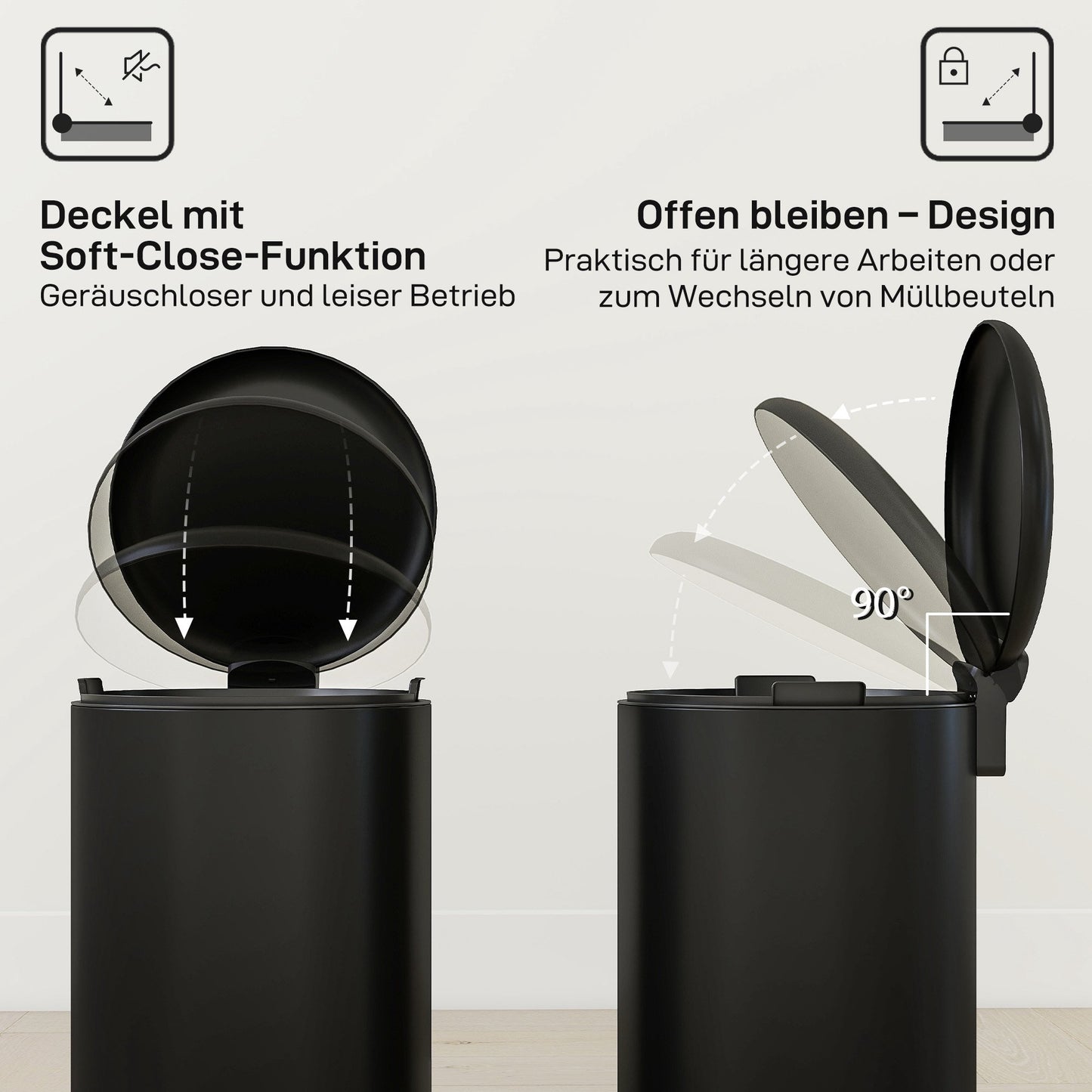 20L Pedal Trash Bin, Soft-Close Lid, Black Metal