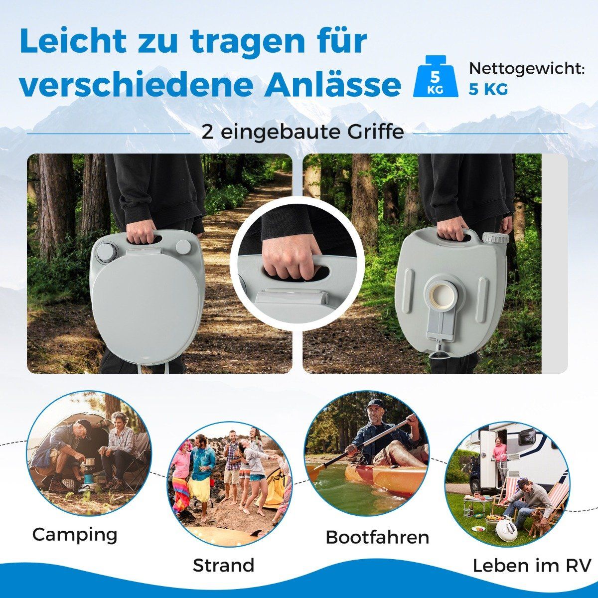 20L Portable Toilet with Removable Waste Tank & Leak-Proof Seat & Flush Pump Grey