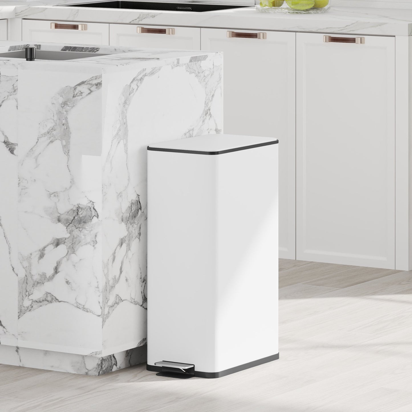 20L Trash Can, Soft-Close Lid, Stainless Steel, White