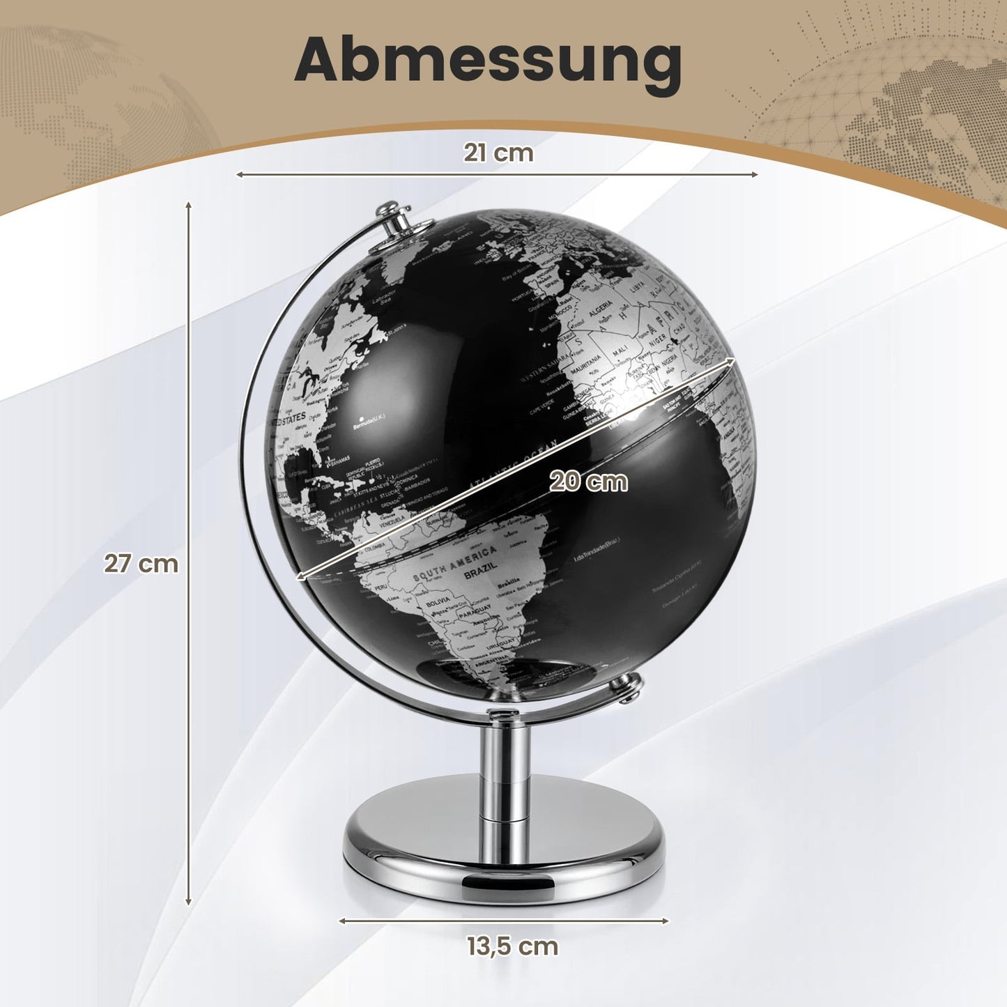 20 cm Black Globe with Metal Stand – Educational & Decorative