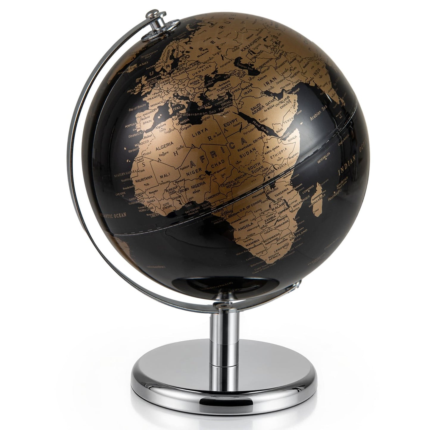 20cm Black Metal Globe with Stand – Educational Tool