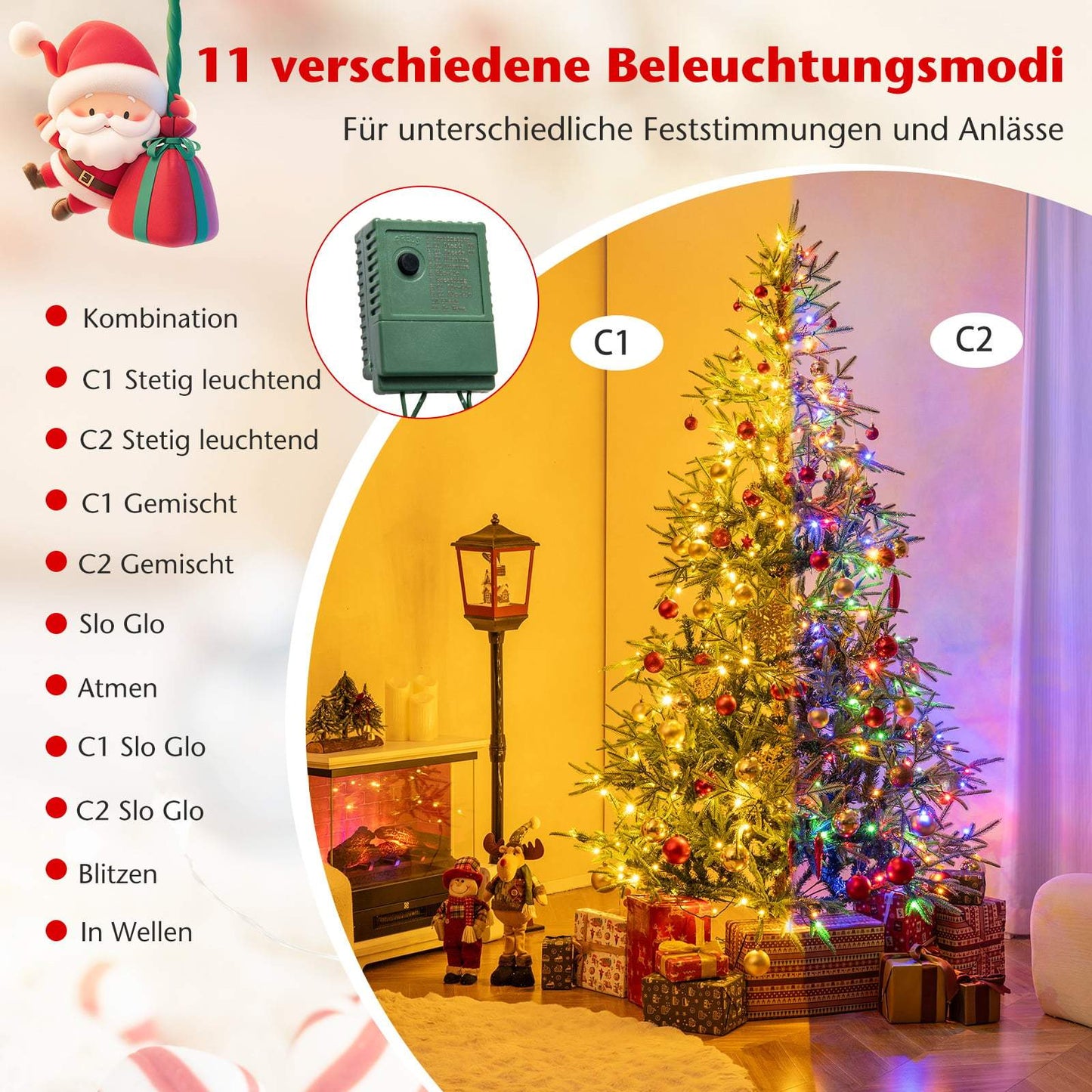 210 cm Artificial Christmas Tree, 250 Multicolor LEDs
