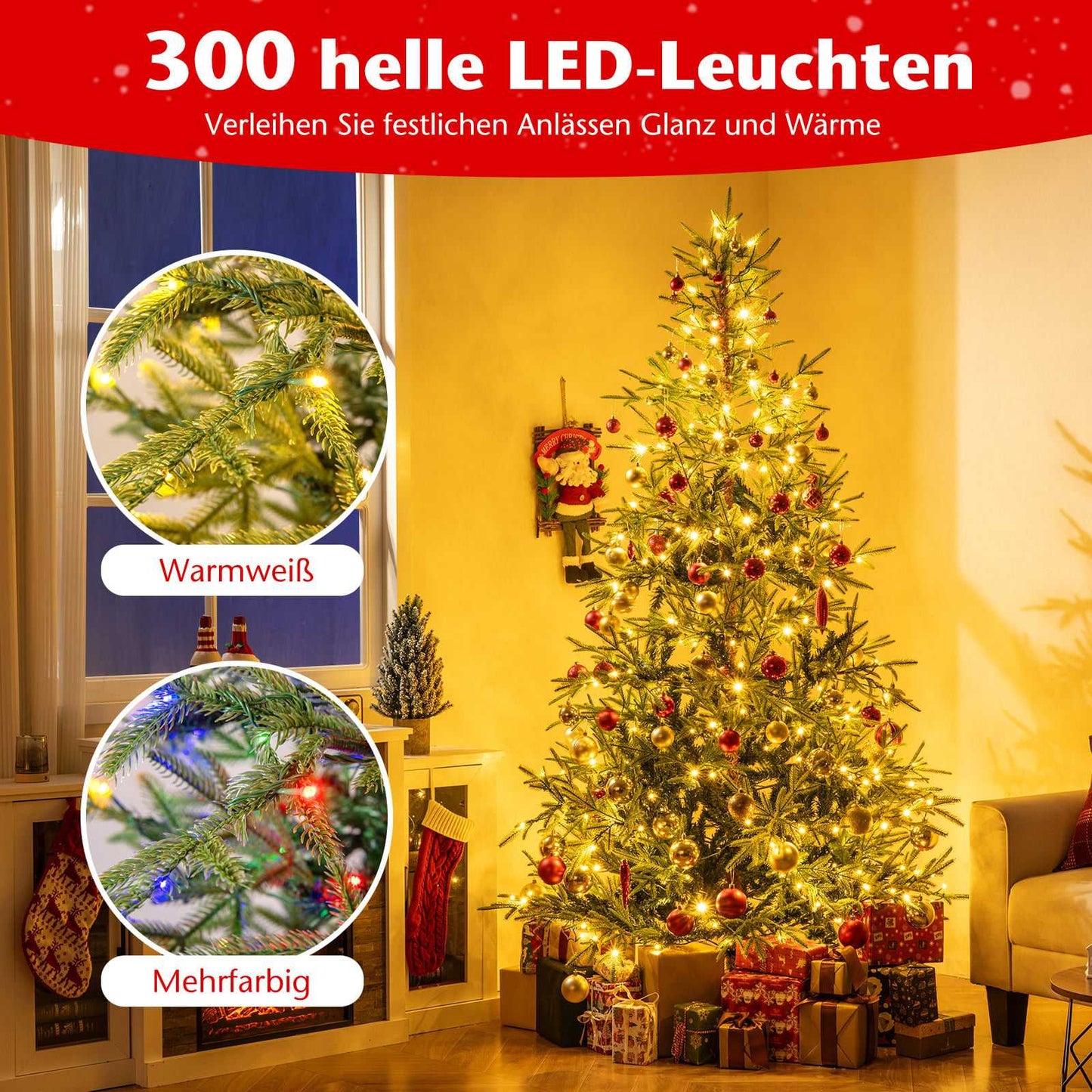 210 cm Artificial Christmas Tree, 250 Multicolor LEDs