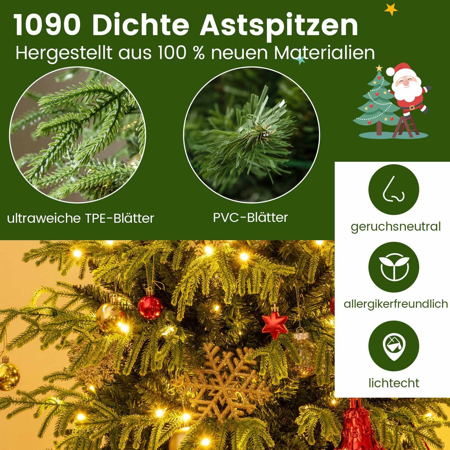 210 cm Artificial Christmas Tree with LED Lights