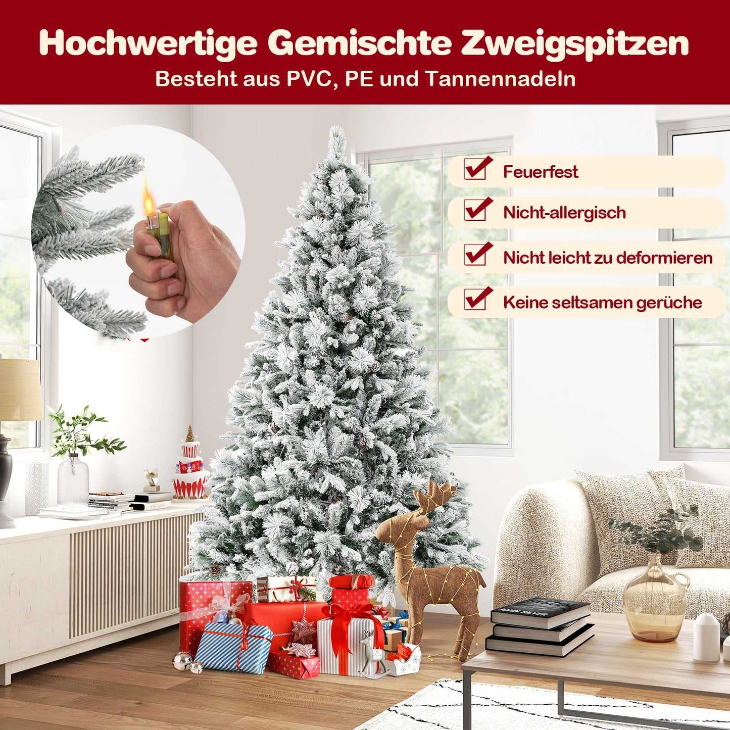 210 cm Artificial Christmas Tree with Snow & LED Lights