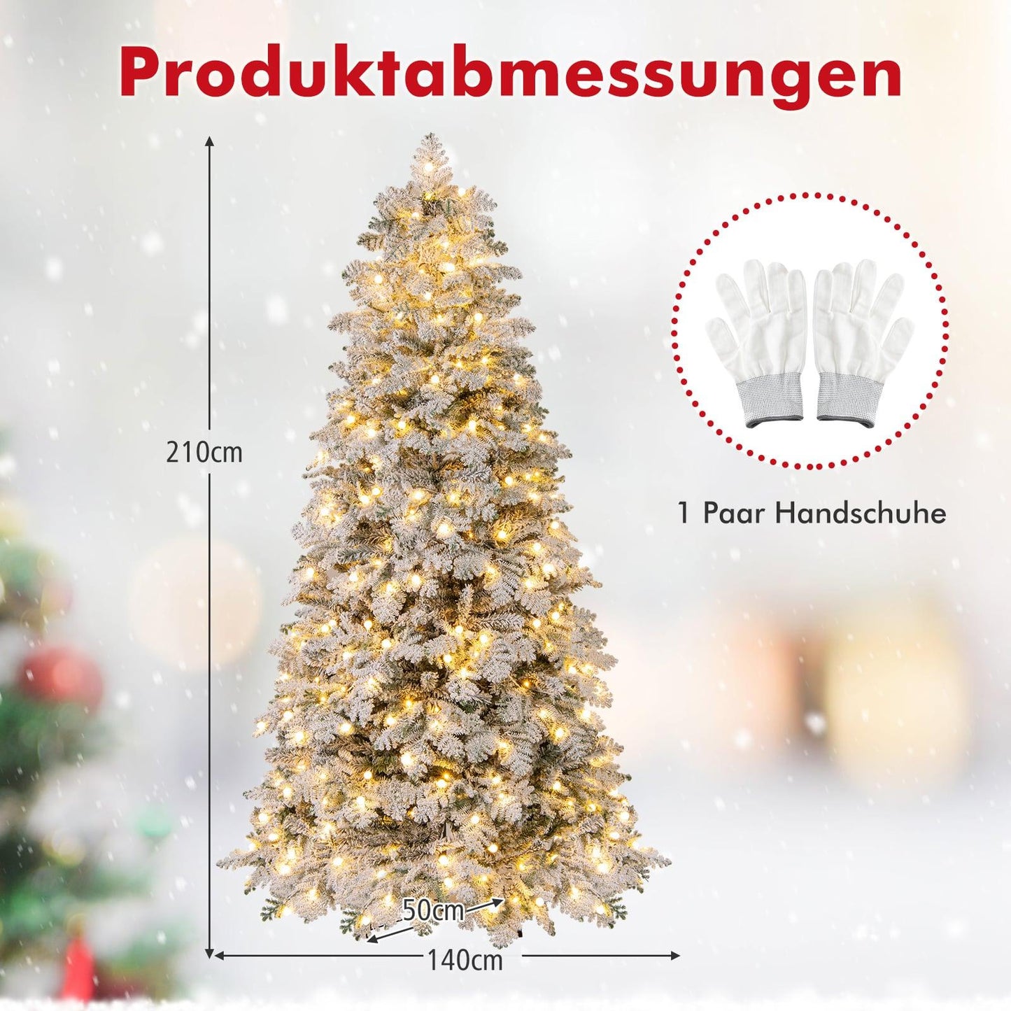 210 cm Artificial Christmas Tree with Snowy LED Lights