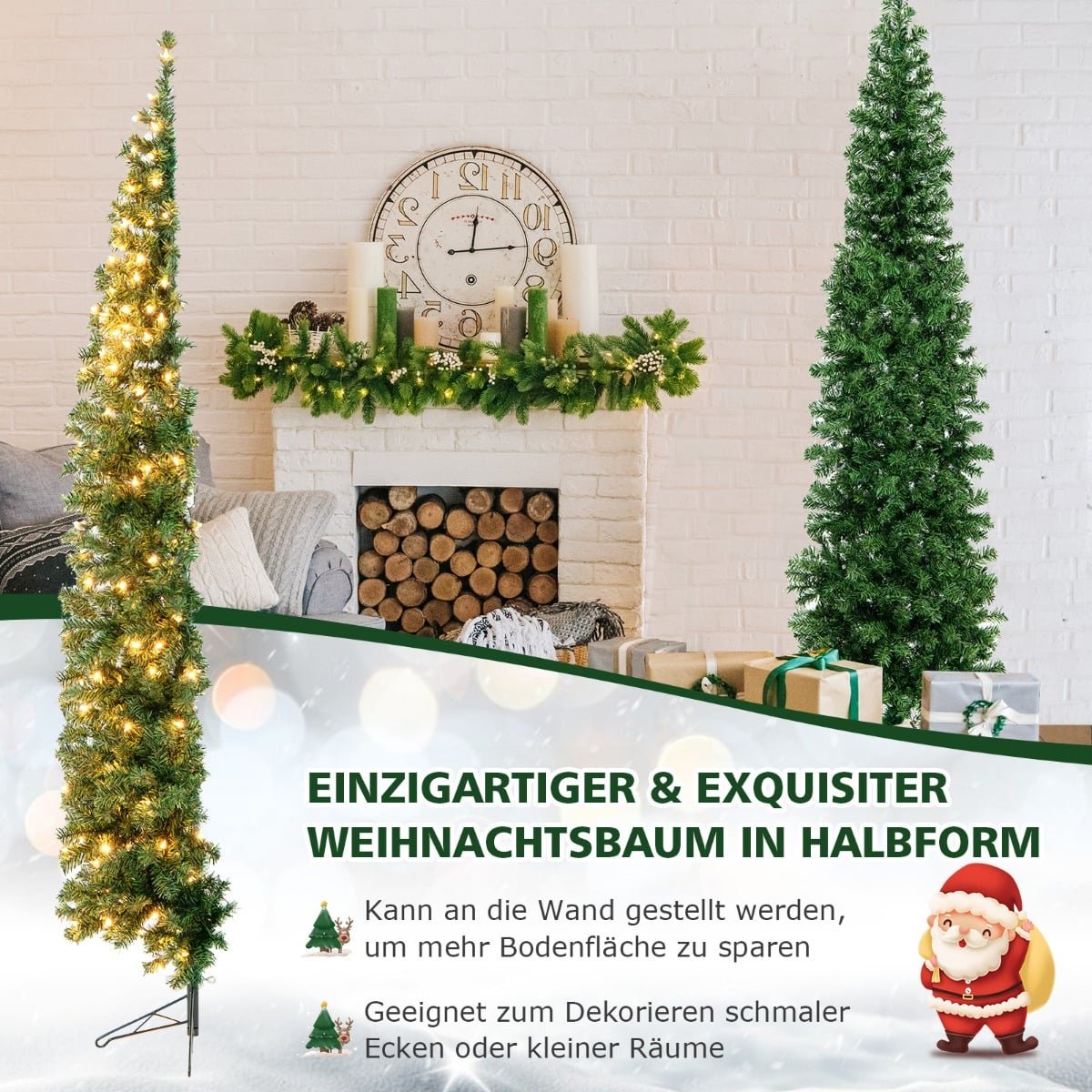 210 cm Half Christmas Tree with 150 LED Lights