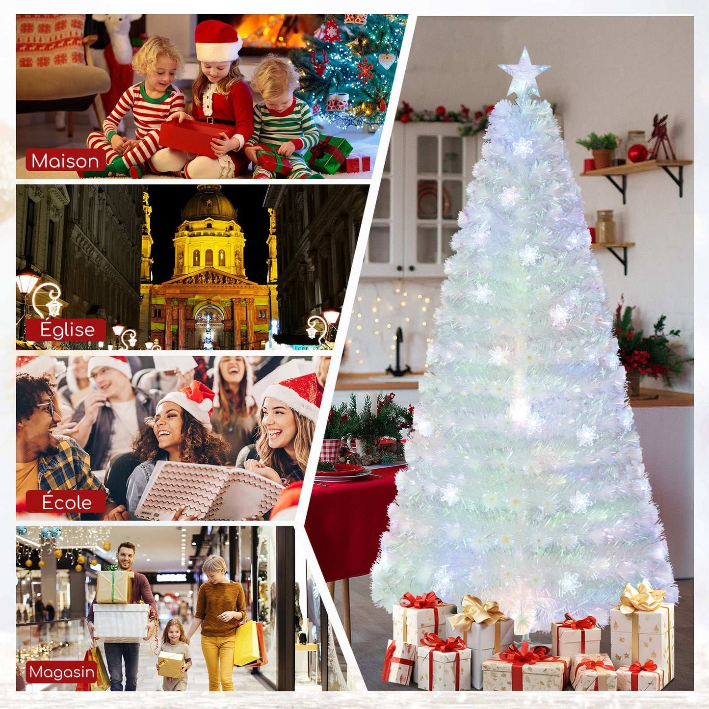 210 cm White Artificial Christmas Tree with LED Lights