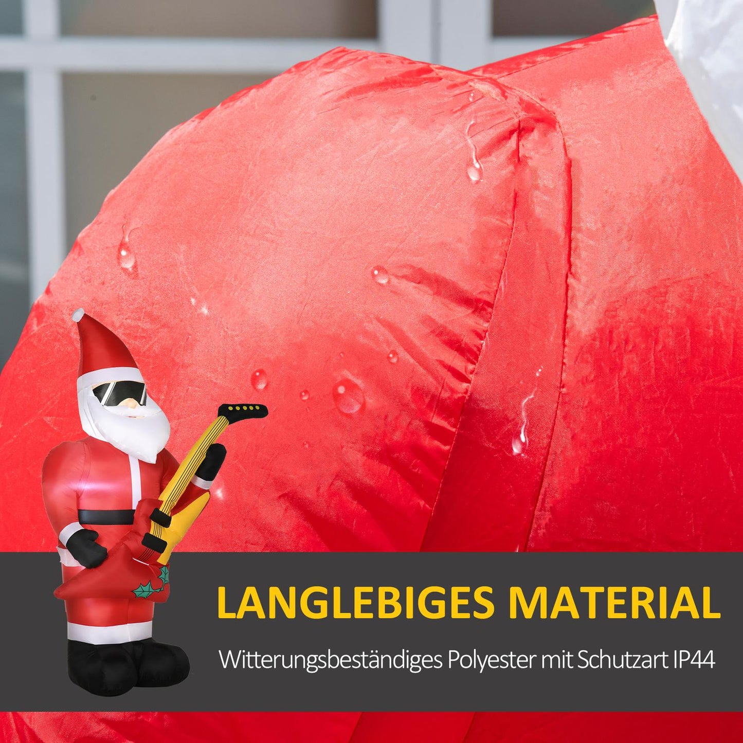 Inflatable Santa with guitar & LED lights, 215 cm waterproof