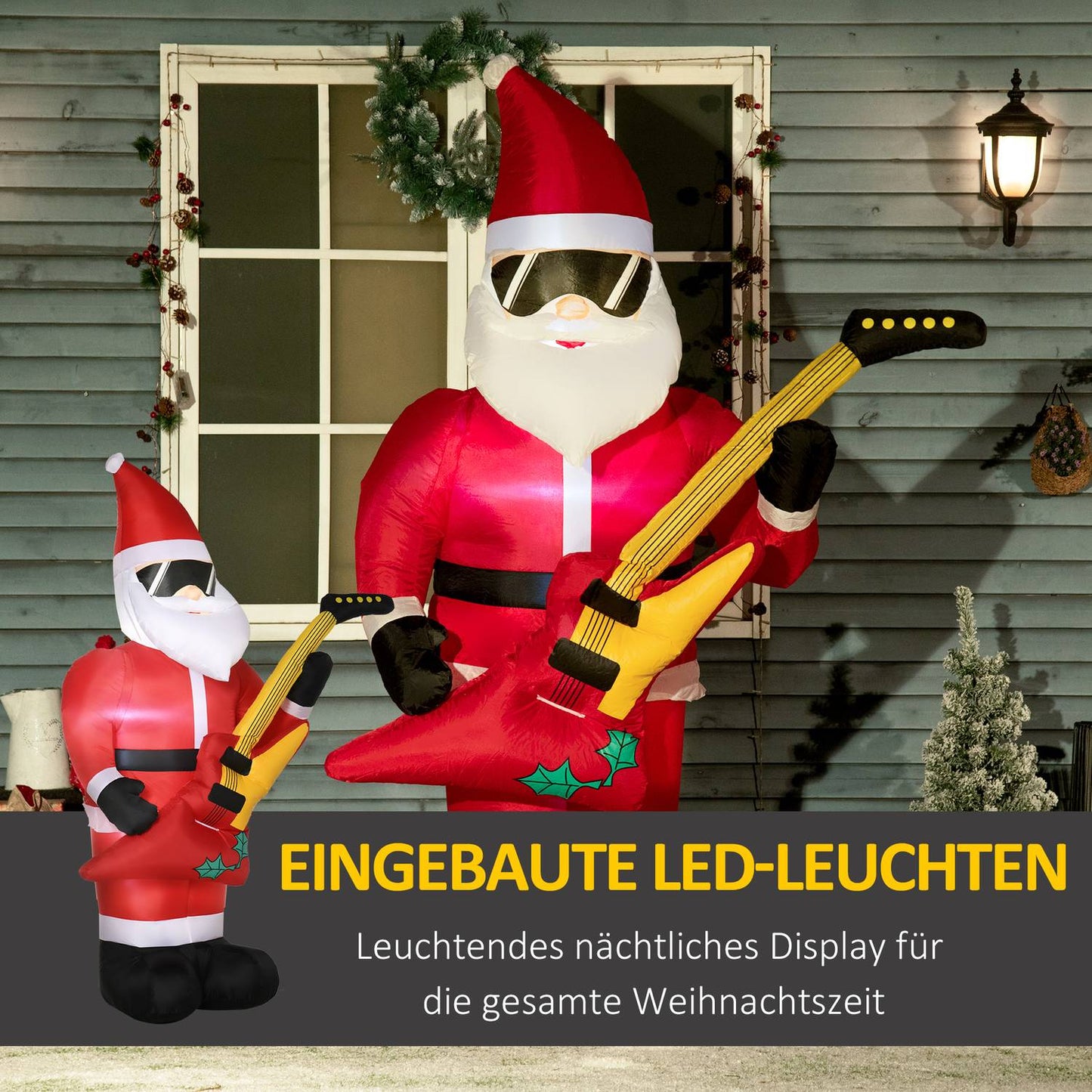 Inflatable Santa with guitar & LED lights, 215 cm waterproof