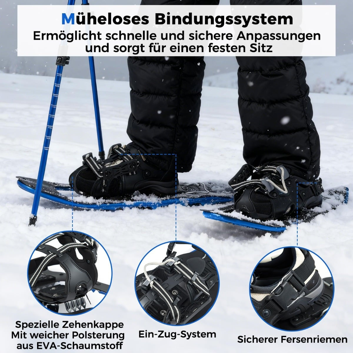 21" Snowshoes Set with Poles, Size 35-40, Blue