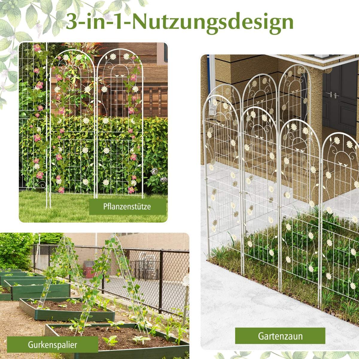 220 x 50 cm Set of 2 Metal Trellis for Plugging Decorative Garden Fence Freestanding Trellis White