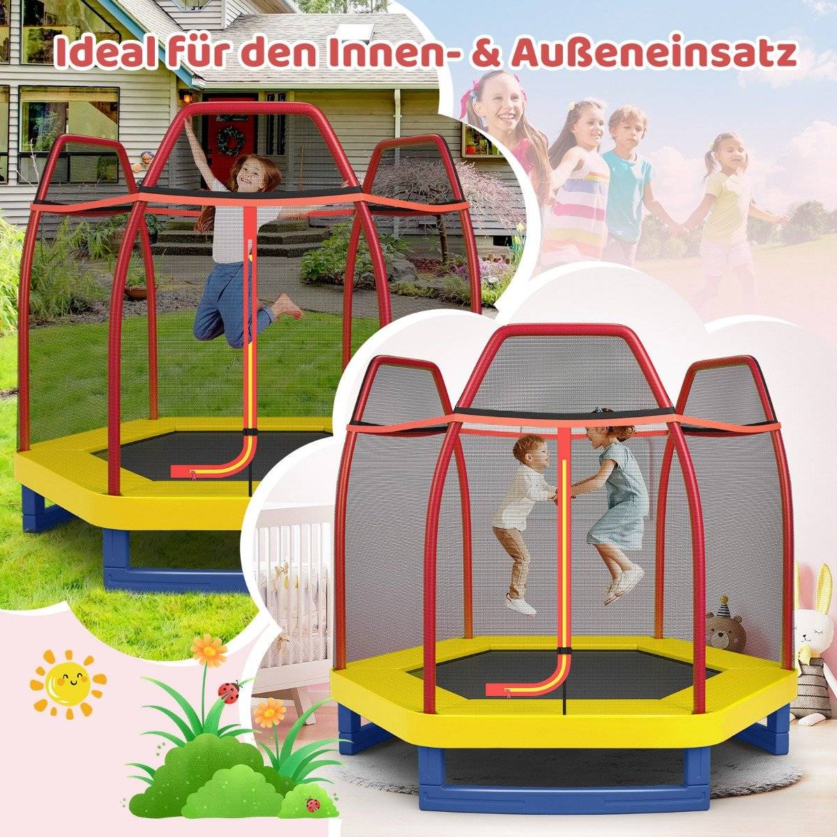 Ø223cm garden trampoline with safety net indoor/outdoor trampoline for children orange