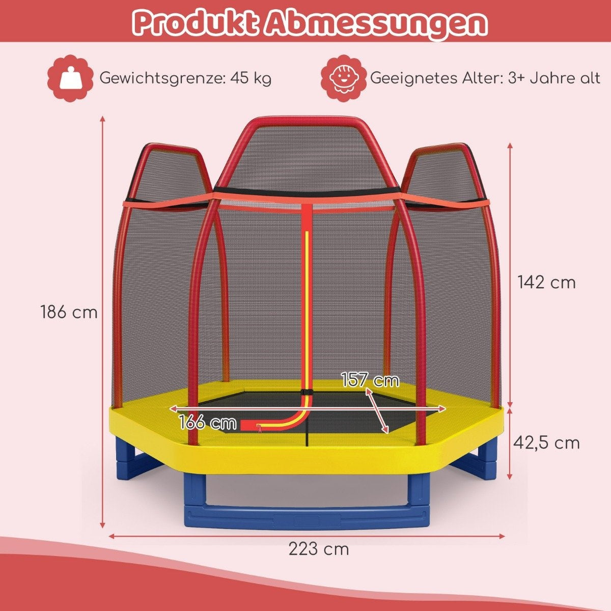 Ø223cm garden trampoline with safety net indoor/outdoor trampoline for children orange