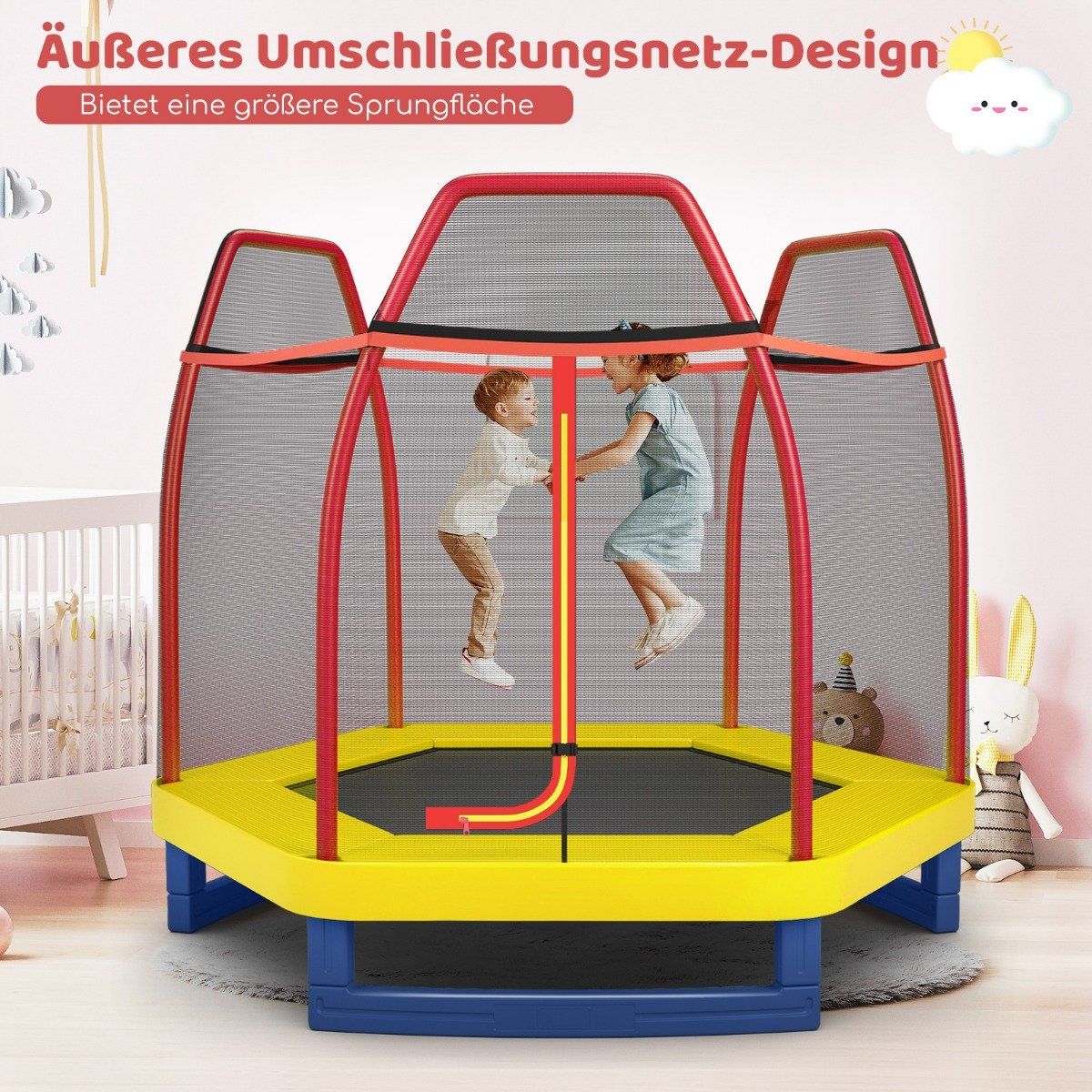 Ø223cm garden trampoline with safety net indoor/outdoor trampoline for children orange