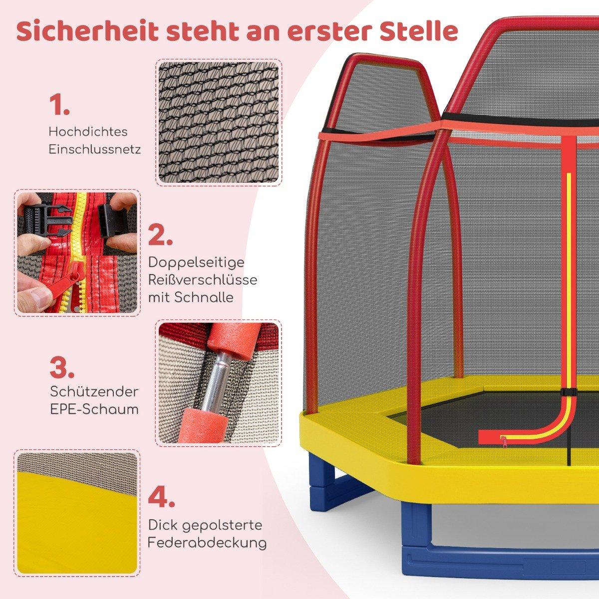 Ø223cm garden trampoline with safety net indoor/outdoor trampoline for children orange