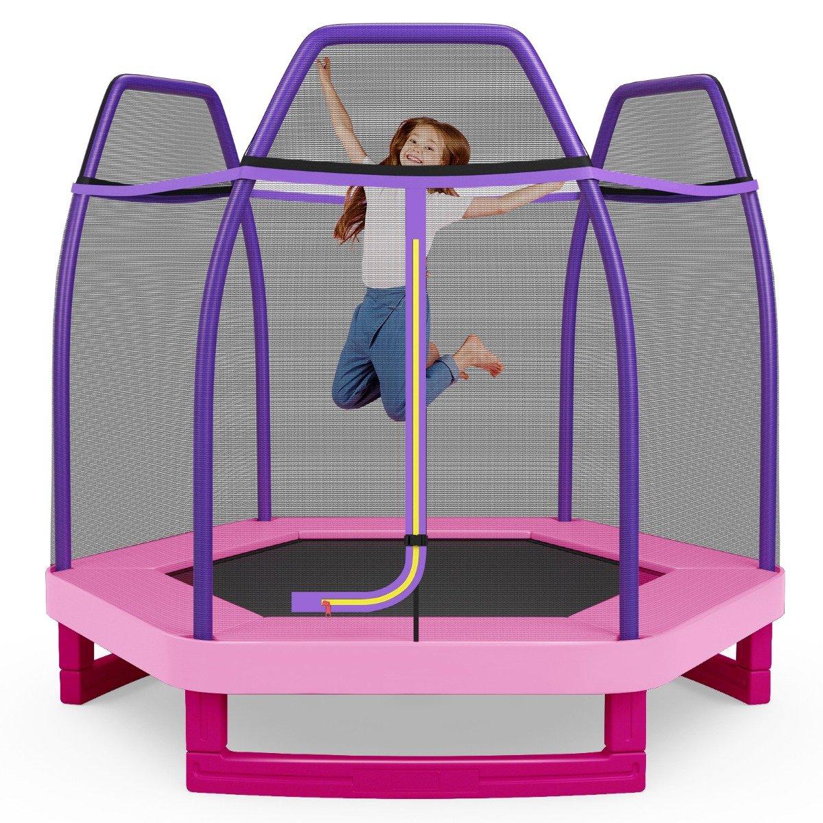 Ø223cm garden trampoline with safety net indoor/outdoor trampoline for children pink