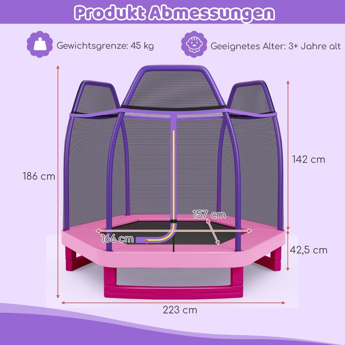Ø223cm garden trampoline with safety net indoor/outdoor trampoline for children pink
