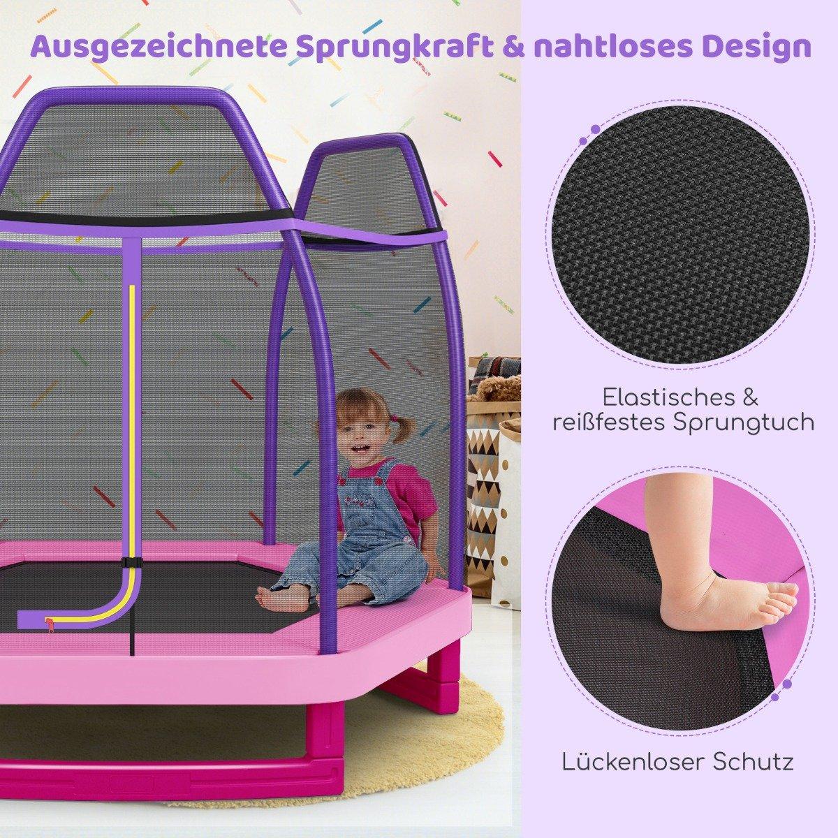 Ø223cm garden trampoline with safety net indoor/outdoor trampoline for children pink