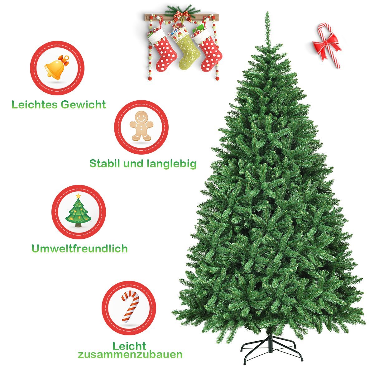 225 cm Artificial Christmas Tree with Metal Stand Artificial Tree Christmas Green
