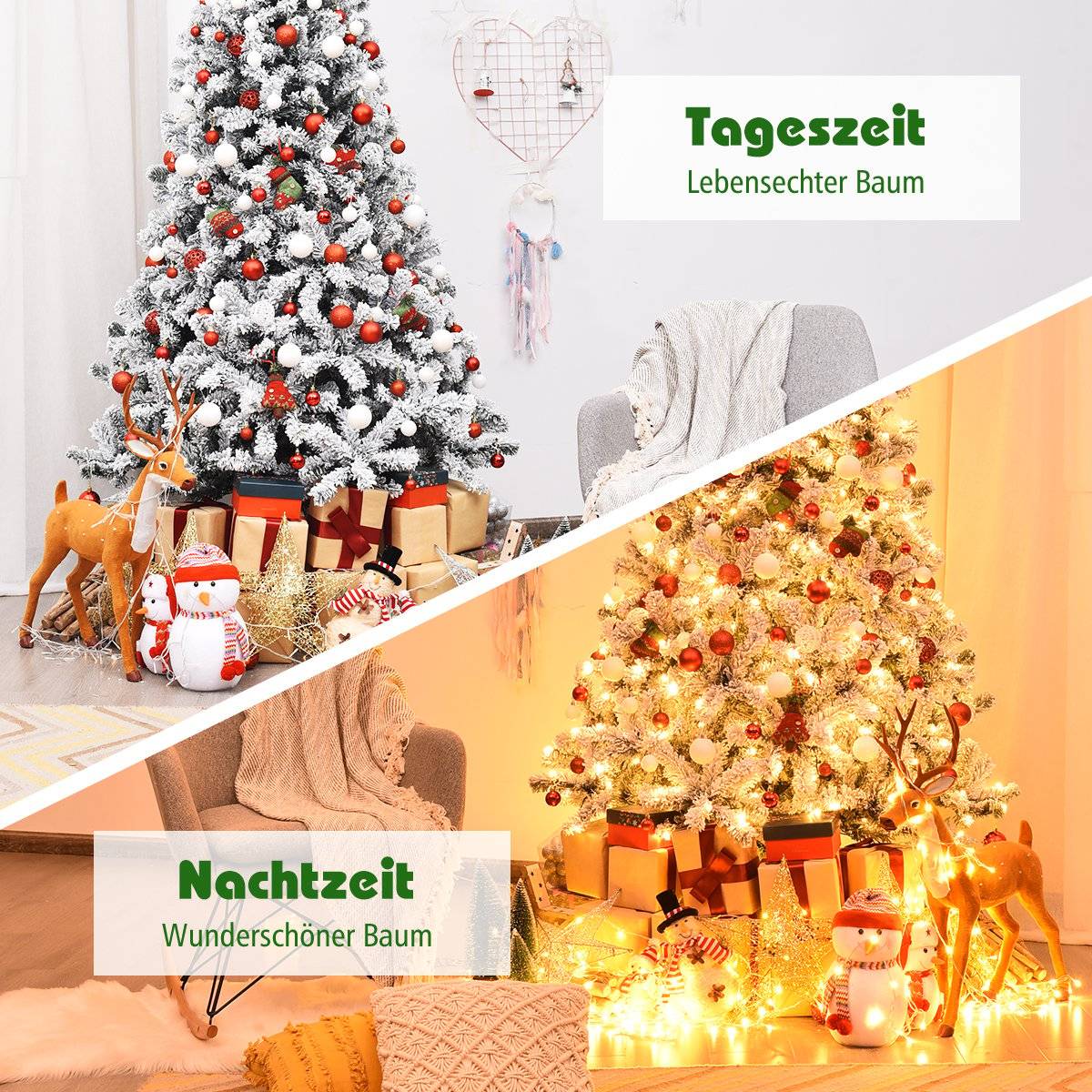 225cm Artificial Christmas Tree with Snow and Warm LED Lights