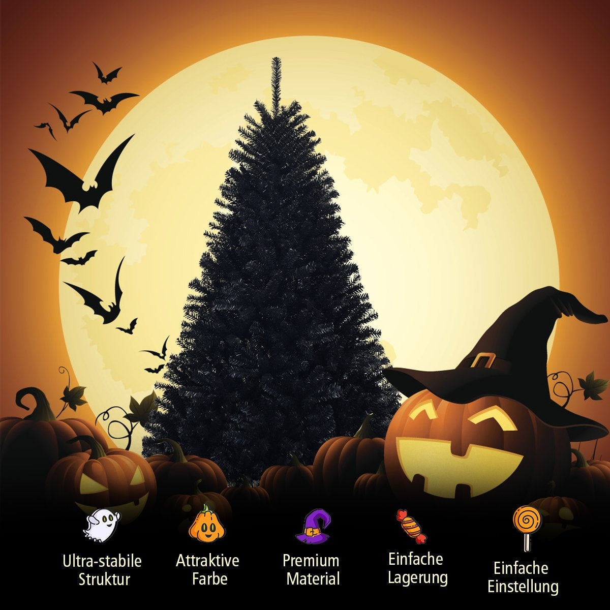 225 cm Black Artificial Christmas Tree – Indoor/Outdoor