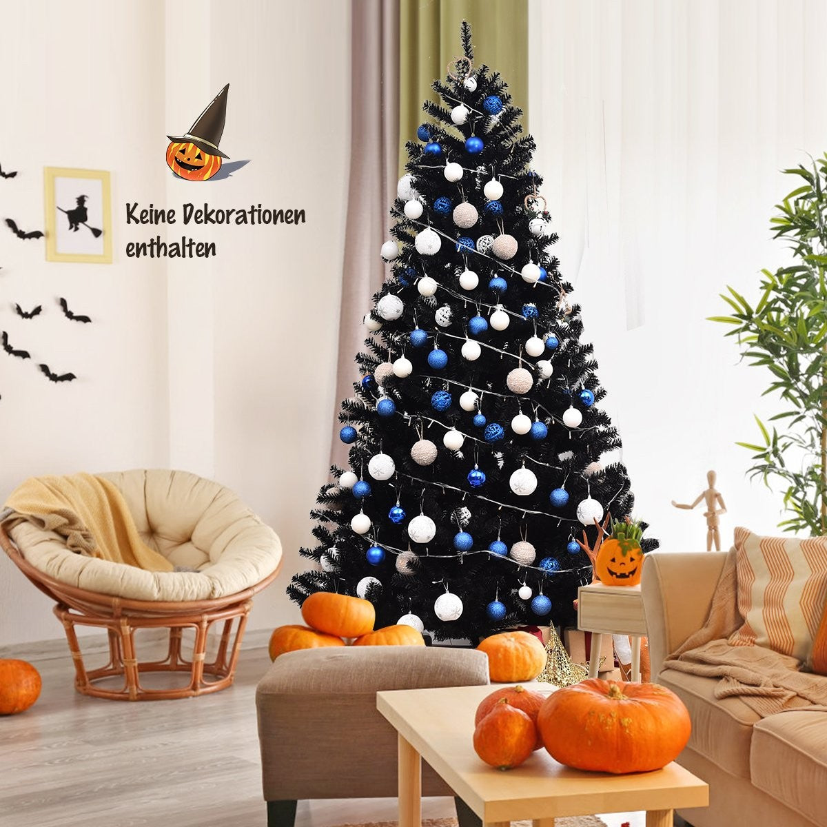 225 cm Black Artificial Christmas Tree – Indoor/Outdoor