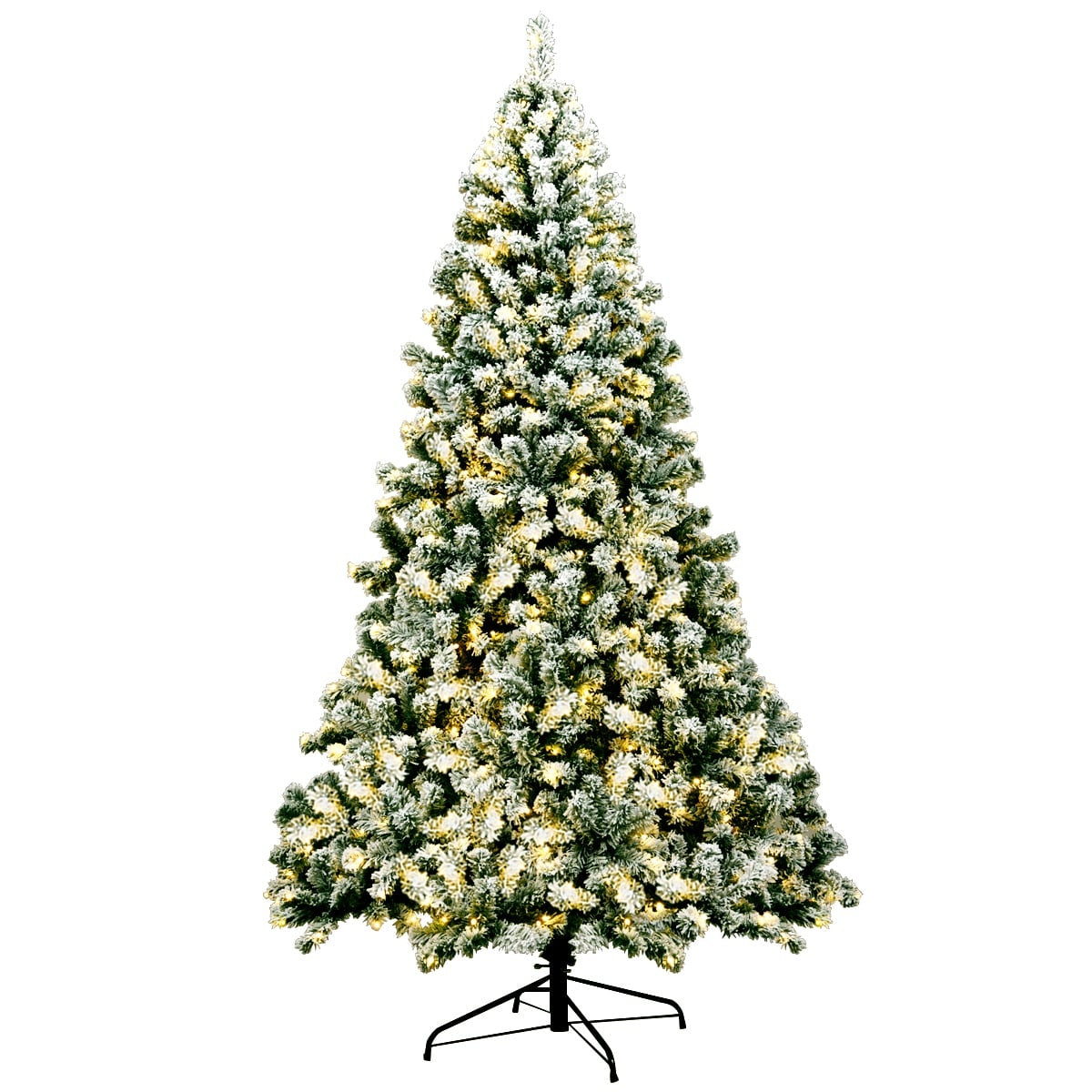 225 cm Pre-Lit Snowy Christmas Tree with Metal Stand