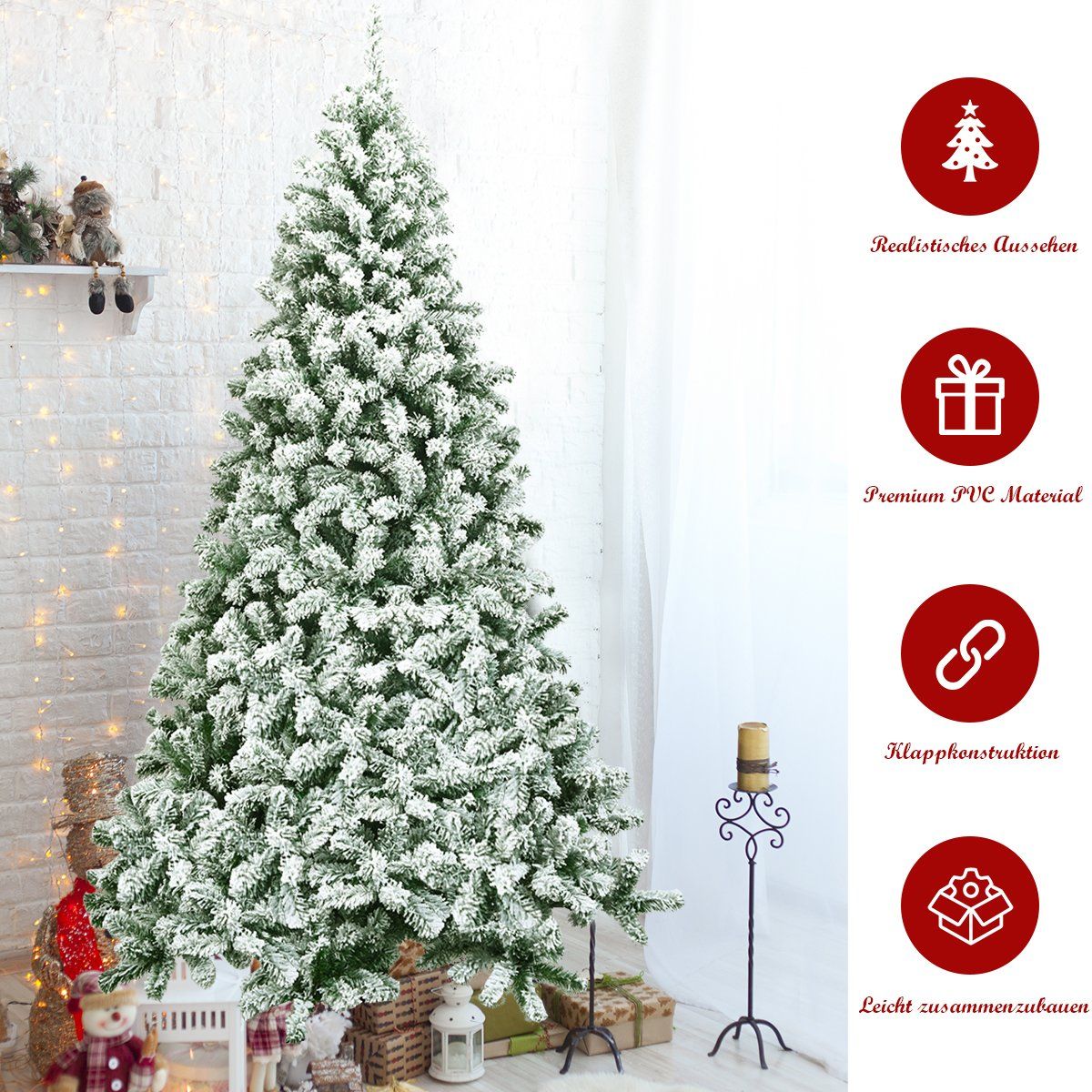 225 cm Snowy Artificial Christmas Tree with Metal Stand