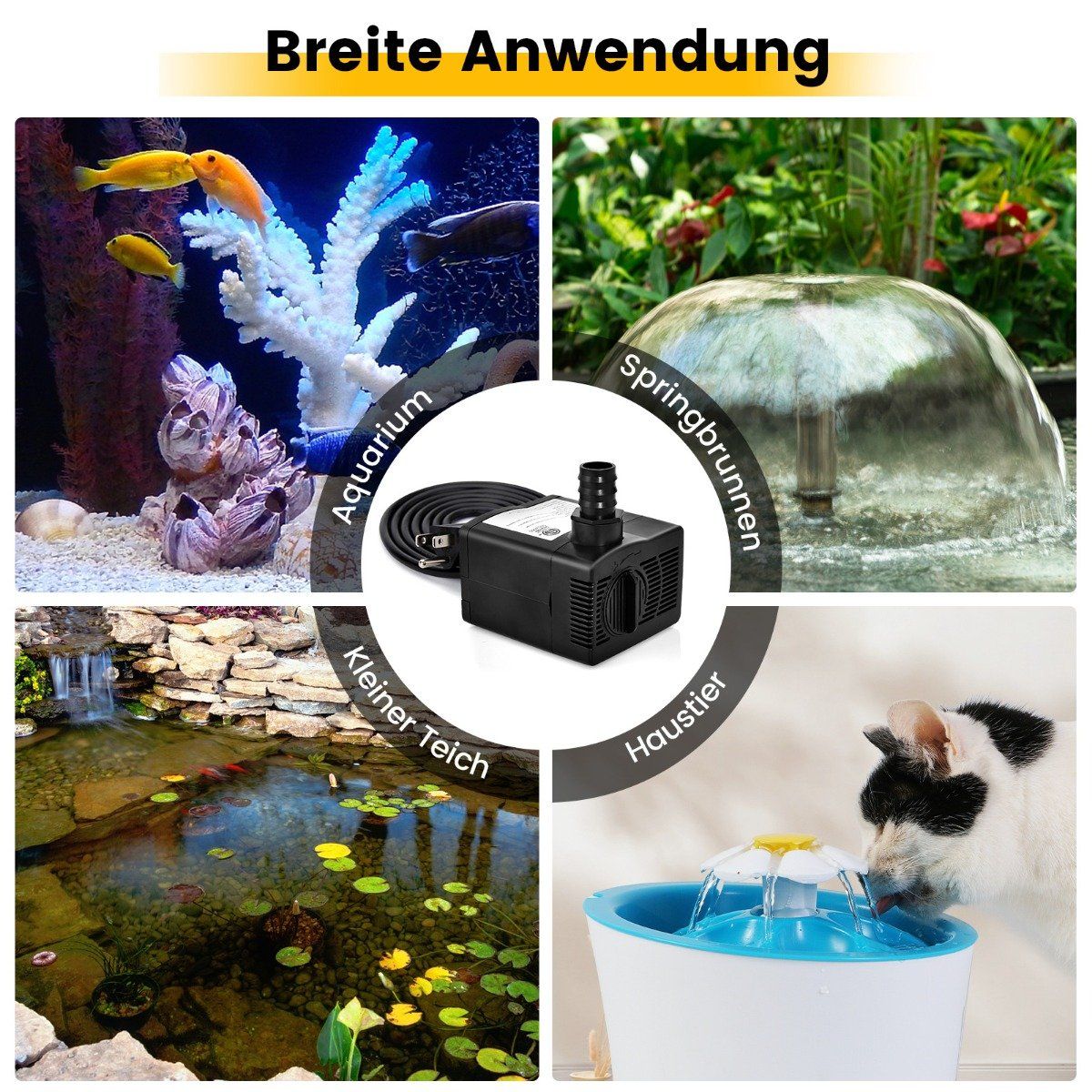 22 W mini aquarium pump with 2.2 m high stroke & 1.83 m power cable & 3 nozzles water pump 900 L/h