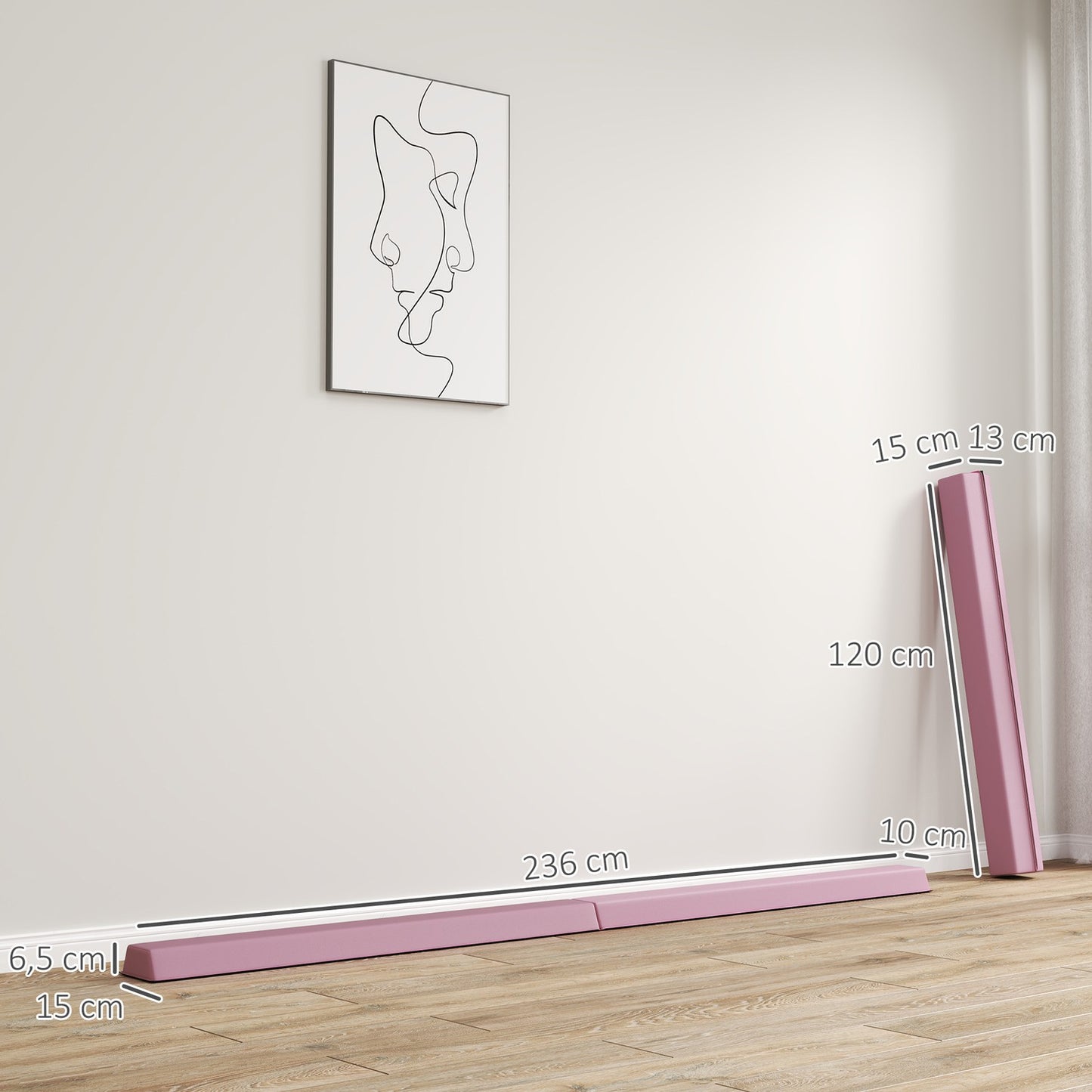 Portable 236 cm non-slip pink gymnastic beam for children