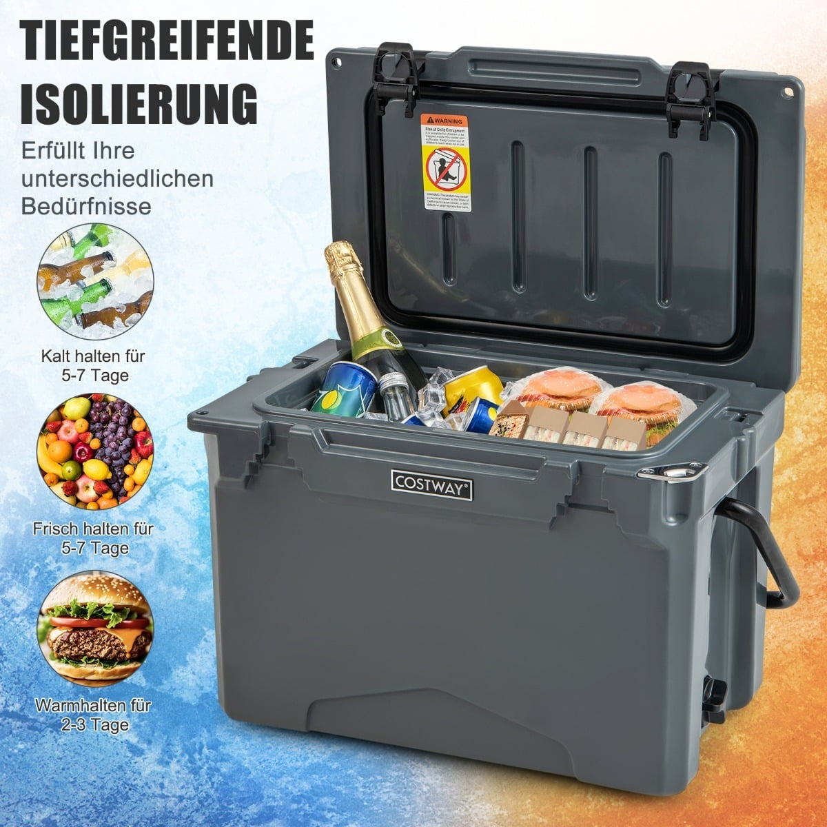 23L Portable Cooler with Opener & Handle – Gray