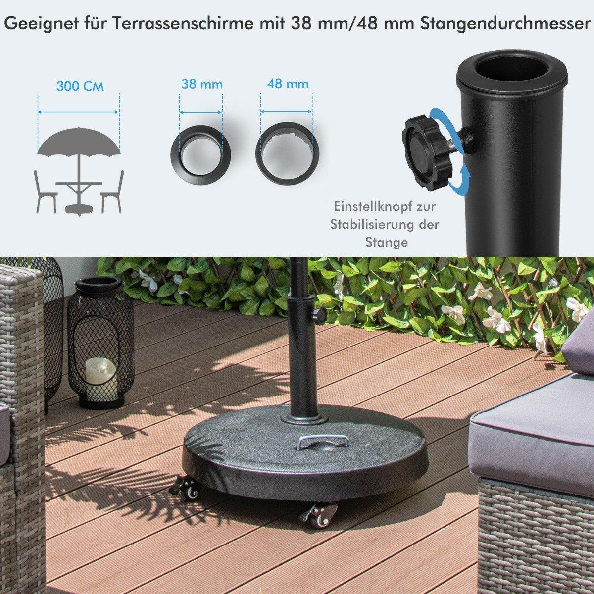 23 kg parasol stand with wheels and handles umbrella stand for umbrella poles of 38/48 mm Ø52 cm market umbrella stand