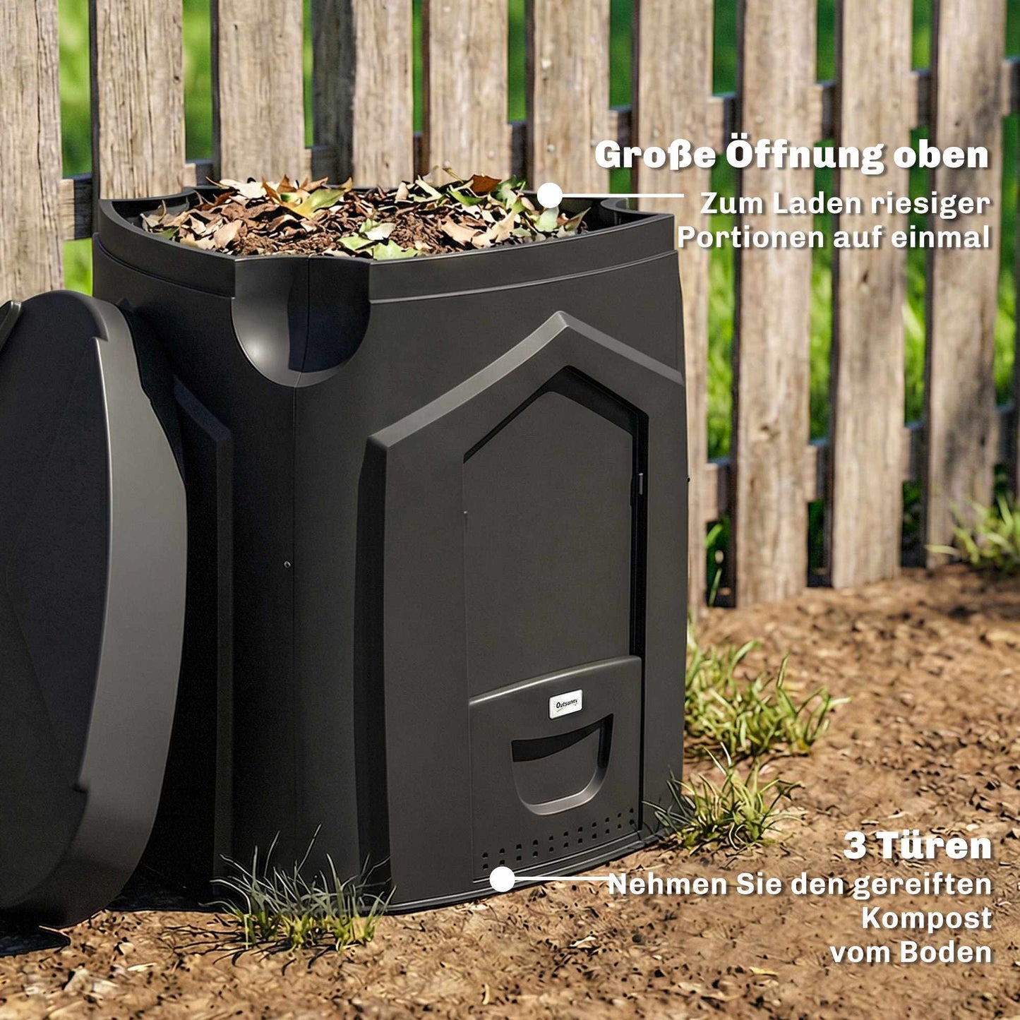 240L Garden Compost Bin, Open Base, 3 Access Doors