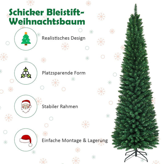 240cm Christmas Tree High Quality PVC Needles Artificial Pencil Shaped Christmas Tree Green