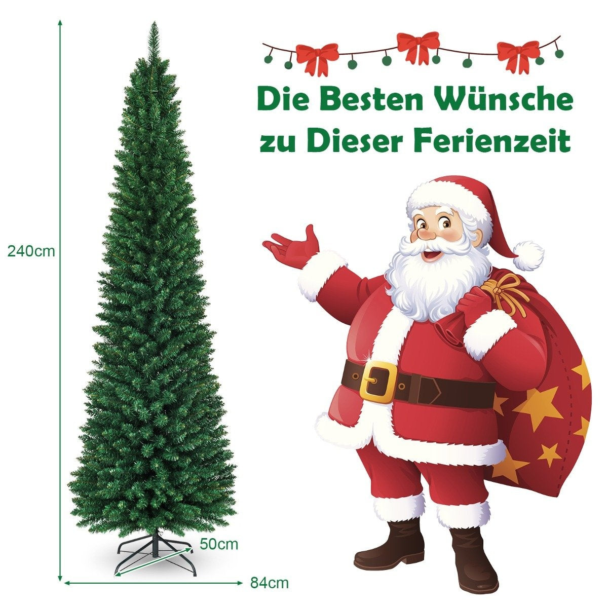 240cm Christmas Tree High Quality PVC Needles Artificial Pencil Shaped Christmas Tree Green