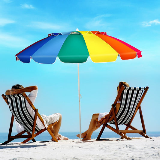 243cm Beach Parasol Outdoor Parasol Beach Umbrella Aluminum Tiltable Patio Umbrella - Colorful