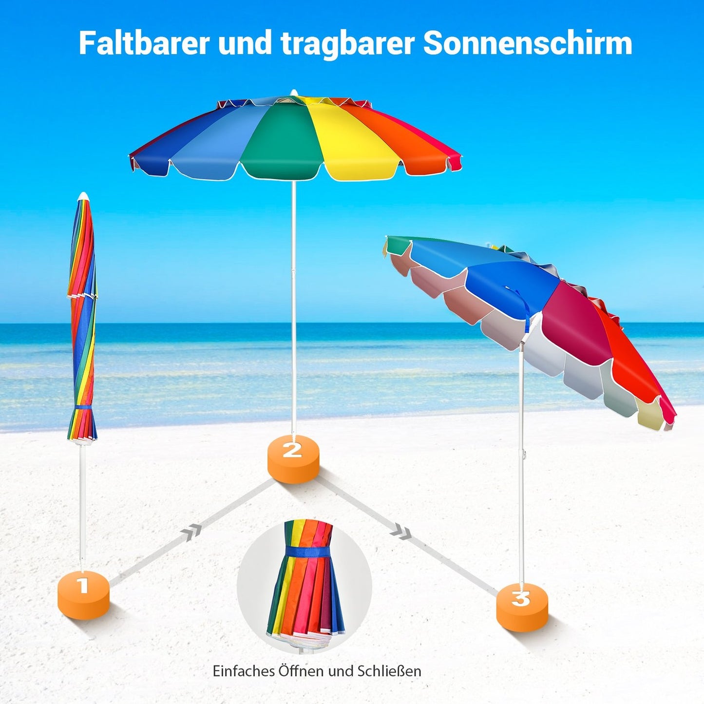 243cm Beach Parasol Outdoor Parasol Beach Umbrella Aluminum Tiltable Patio Umbrella - Colorful
