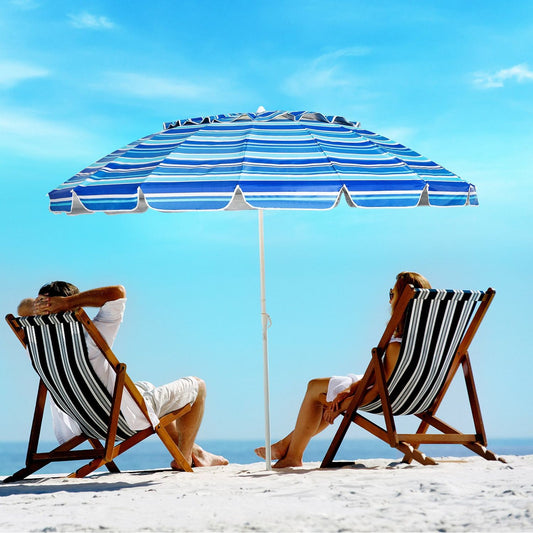 243 cm beach parasol outdoor parasol beach umbrella aluminum tilting patio umbrella - dark blue