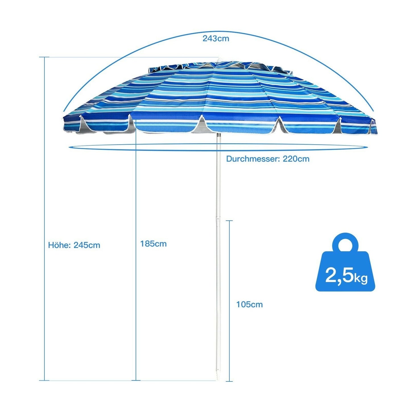 243 cm beach parasol outdoor parasol beach umbrella aluminum tilting patio umbrella - dark blue