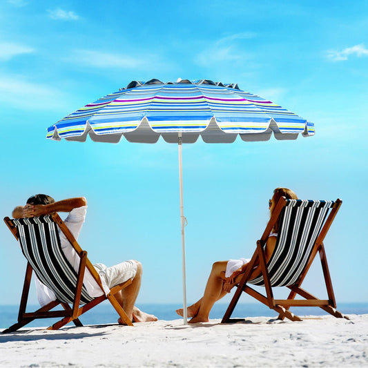 243cm beach parasol outdoor parasol beach umbrella aluminum tilting patio umbrella - light blue