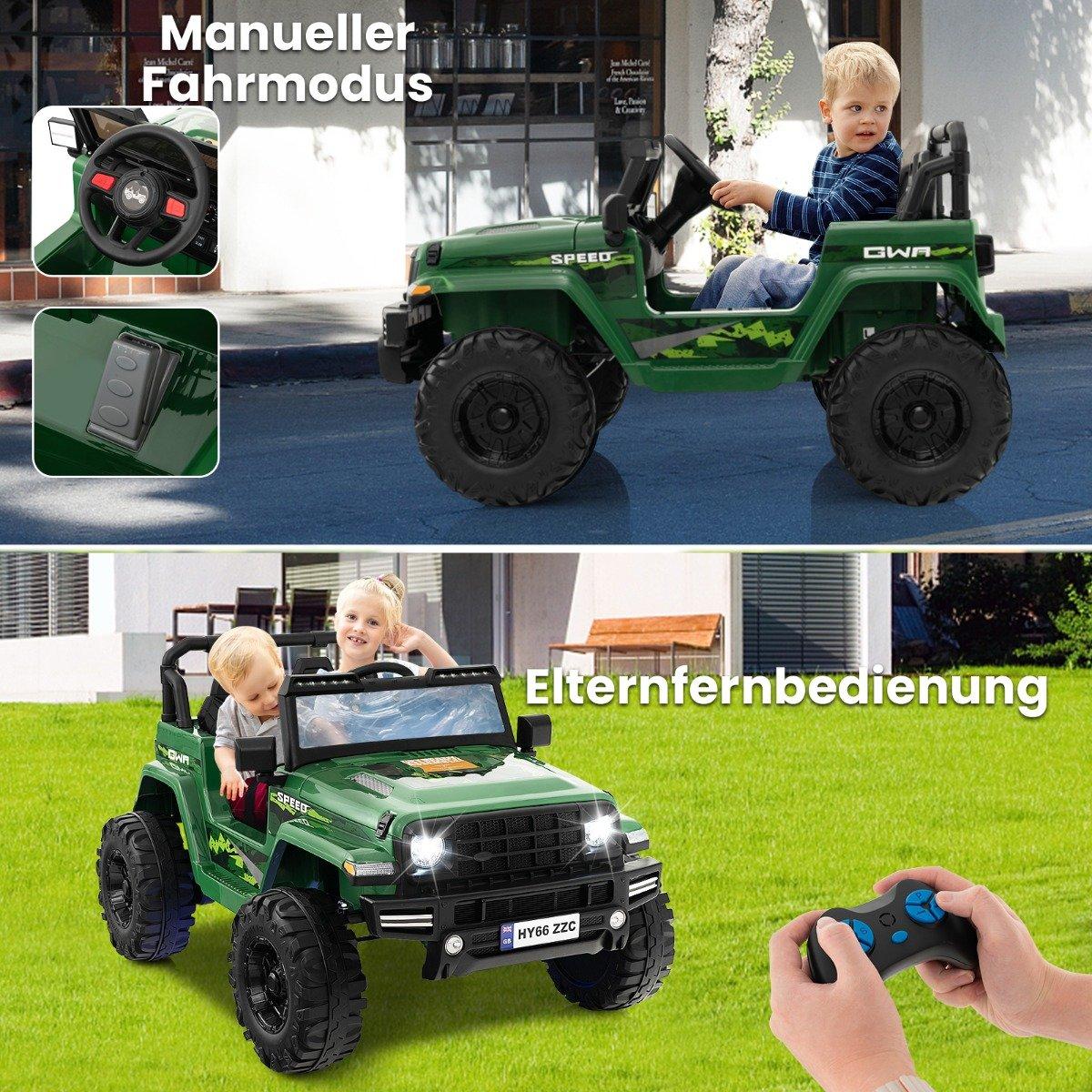 24V 2 Seater Children's Electric Car with Remote Control & Music & Horn & LED Lights Children's Car Green