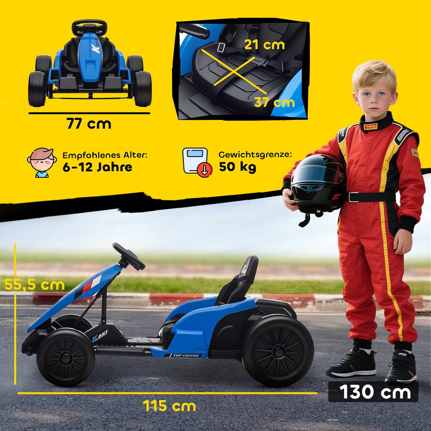 24V Electric Go-Kart, Drift Mode, Adjustable Seat, Ages 6-12