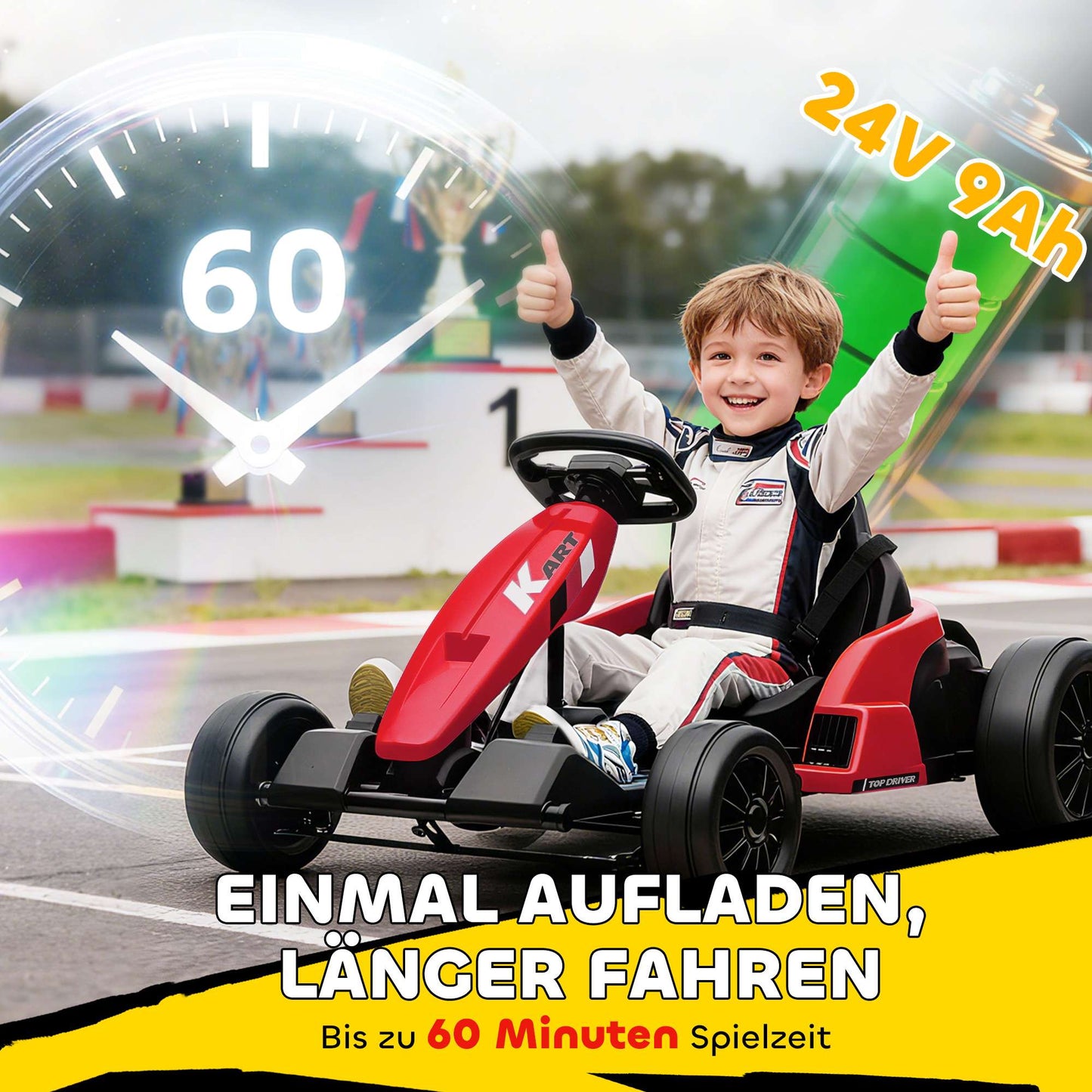 24V Electric Go-Kart, Drift Mode, Adjustable Seat, Ages 6-12