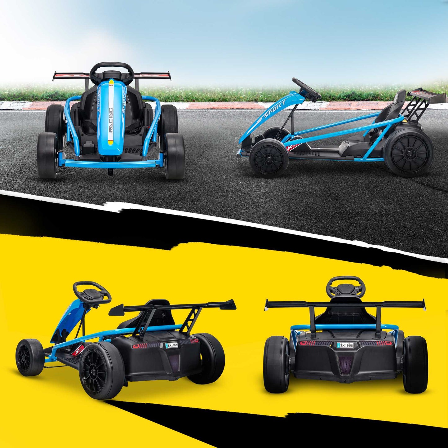 24V Electric Go-Kart for Drifting, Ages 8-12, Blue